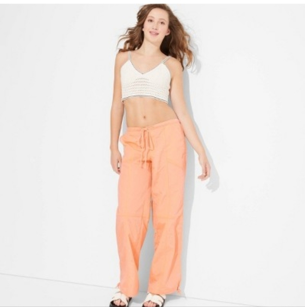 Women's Mid-Rise Wide Leg Parachute Pants - Wild Fable Orange, XXL
